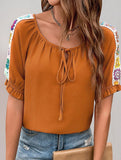 Fashion lace-up casual ribbon patchwork shirt