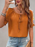 Fashion lace-up casual ribbon patchwork shirt