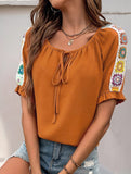 Fashion lace-up casual ribbon patchwork shirt
