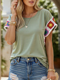 Embroidered Polka Dot Top ??Women's Casual Round Neck Short Sleeve Blouse