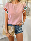 Embroidered Polka Dot Top ??Women's Casual Round Neck Short Sleeve Blouse