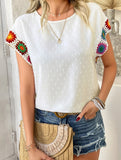Embroidered Polka Dot Top ??Women's Casual Round Neck Short Sleeve Blouse