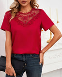Romantic Lace Patchwork Crew Neck Shirt ??Lightweight Top for Women
