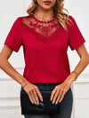 Romantic Lace Patchwork Crew Neck Shirt ??Lightweight Top for Women
