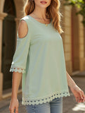 Romantic Lace Chiffon Off-Shoulder Blouse ??Loose Fit Round Neck Top