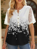 Summer Chiffon Blouse for Women ??V-Neck Lace Sleeve Printed Top
