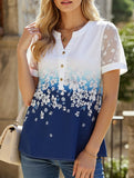 Summer Chiffon Blouse for Women ??V-Neck Lace Sleeve Printed Top