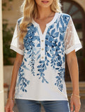 Summer Chiffon Blouse for Women ??V-Neck Lace Sleeve Printed Top