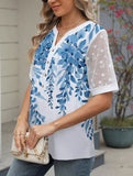 Summer Chiffon Blouse for Women ??V-Neck Lace Sleeve Printed Top