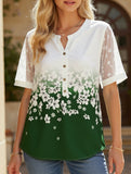 Summer Chiffon Blouse for Women ??V-Neck Lace Sleeve Printed Top