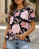 CREW NECK SHORT FRONT LONG BACK CASUAL LOOSE TOP