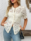 Lace Short Sleeve Button-Up Shirt ??Casual & Lightweight, S?“XL