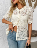 Lace Short Sleeve Button-Up Shirt ??Casual & Lightweight, S?“XL