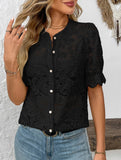 Lace Short Sleeve Button-Up Shirt ??Casual & Lightweight, S?“XL