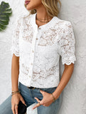Lace Short Sleeve Button-Up Shirt ??Casual & Lightweight, S?“XL