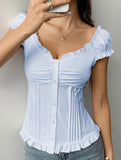 Spicy short-sleeved ruffled vest for women