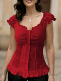 Spicy short-sleeved ruffled vest for women