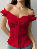 Spicy short-sleeved ruffled vest for women