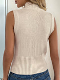Zippered sleeveless slim-fit knit cardigan top