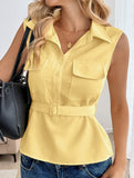 Solid Sleeveless Lapel Vest Shirt