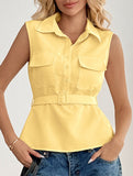Solid Sleeveless Lapel Vest Shirt