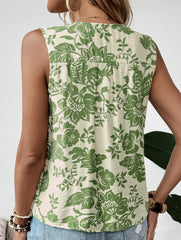 Floral Sleeveless Tie Blouse_CWTSTSL00187
