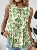 Floral Sleeveless Tie Blouse_CWTSTSL00187