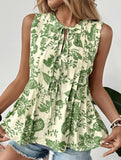 Floral Sleeveless Tie Blouse_CWTSTSL00187