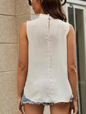 Sleeveless Round Neck Woven Top ??Button Back Detail, M?“XXL