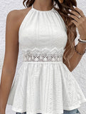 Off Shoulder Lace T-Shirt ??Elegant Solid Color, S?“XXL