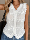 Embroidered V Neck Lace Tank_CWTTK00558