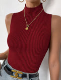 Mock Neck Sleeveless Knit Tank_CWTTK00559