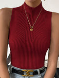 Mock Neck Sleeveless Knit Tank_CWTTK00559