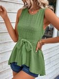 Sleeveless Round Neck Tie Solid Tank Top – Casual Summer Blouse for Women