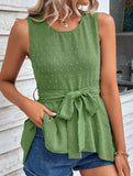 Sleeveless Round Neck Tie Solid Tank Top – Casual Summer Blouse for Women