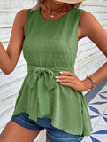 Sleeveless Round Neck Tie Solid Tank Top – Casual Summer Blouse for Women