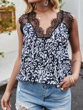 Leopard Print Lace-Trim V-Neck Sleeveless Top ??Sexy Summer Camisole for Women