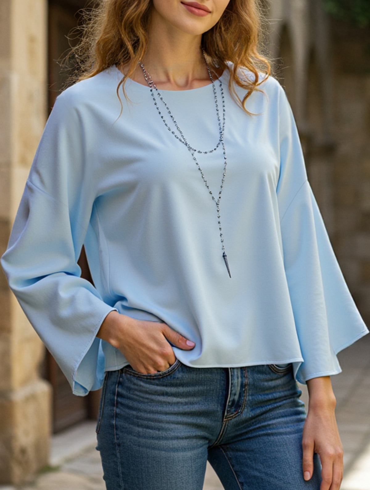 Round neck casual loose waist top