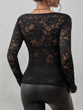 Floral Lace Long Sleeve Slim Fit Base Top_CWTTL01107