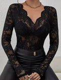 Floral Lace Long Sleeve Slim Fit Base Top_CWTTL01107