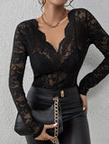 Floral Lace Long Sleeve Slim Fit Base Top_CWTTL01107