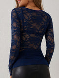 Floral Lace Long Sleeve Slim Fit Base Top_CWTTL01107