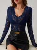 Floral Lace Long Sleeve Slim Fit Base Top_CWTTL01107