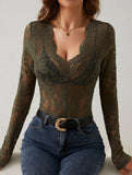 Floral Lace Long Sleeve Slim Fit Base Top_CWTTL01107