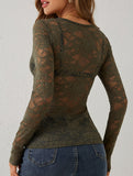 Floral Lace Long Sleeve Slim Fit Base Top_CWTTL01107