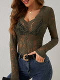 Floral Lace Long Sleeve Slim Fit Base Top_CWTTL01107
