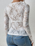 Floral Lace Long Sleeve Slim Fit Base Top_CWTTL01107