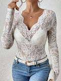 Floral Lace Long Sleeve Slim Fit Base Top_CWTTL01107