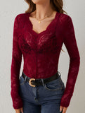 Floral Lace Long Sleeve Slim Fit Base Top_CWTTL01107