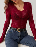 Floral Lace Long Sleeve Slim Fit Base Top_CWTTL01107